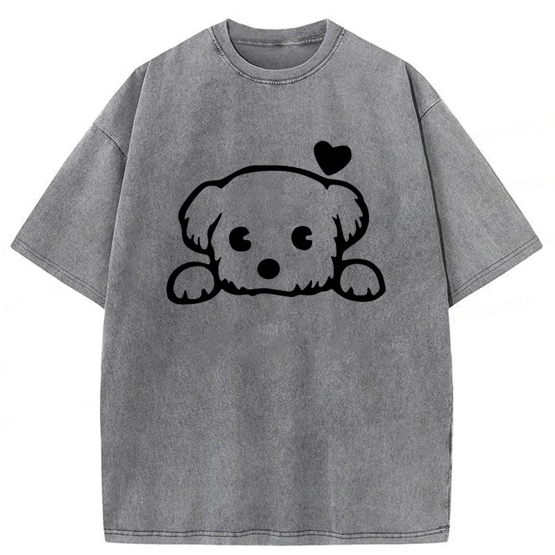Adorable Dog Sketch Washed Unisex Tee