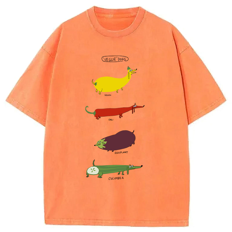Funny Veggie Dogs Washed Unisex Tee