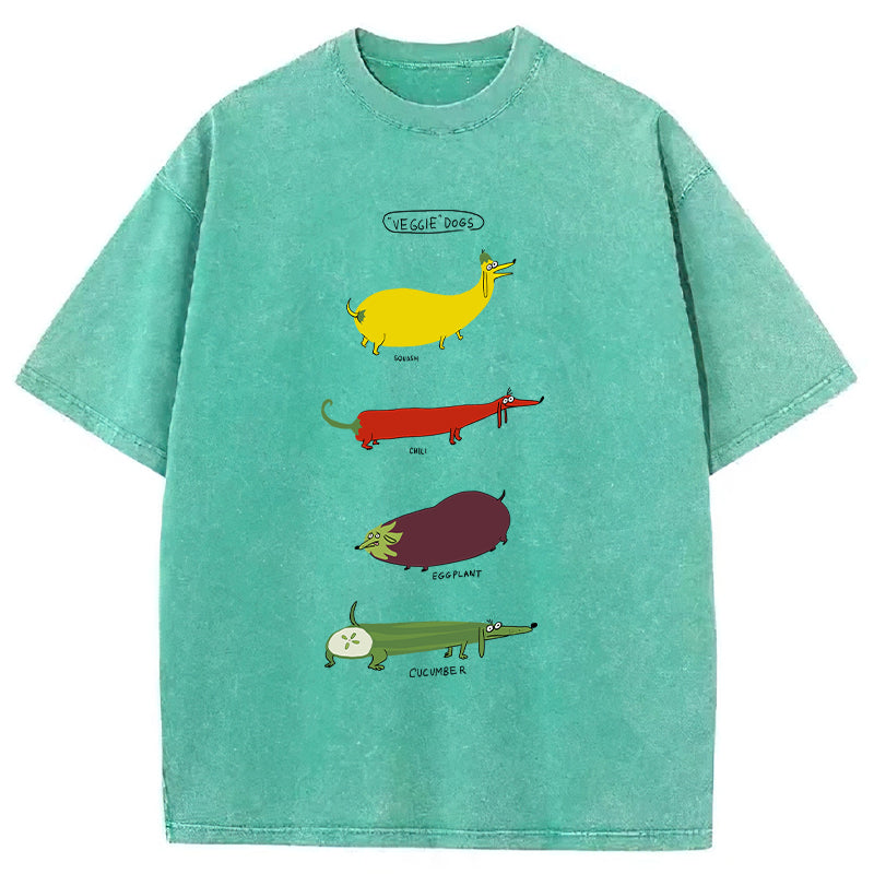 Funny Veggie Dogs Washed Unisex Tee
