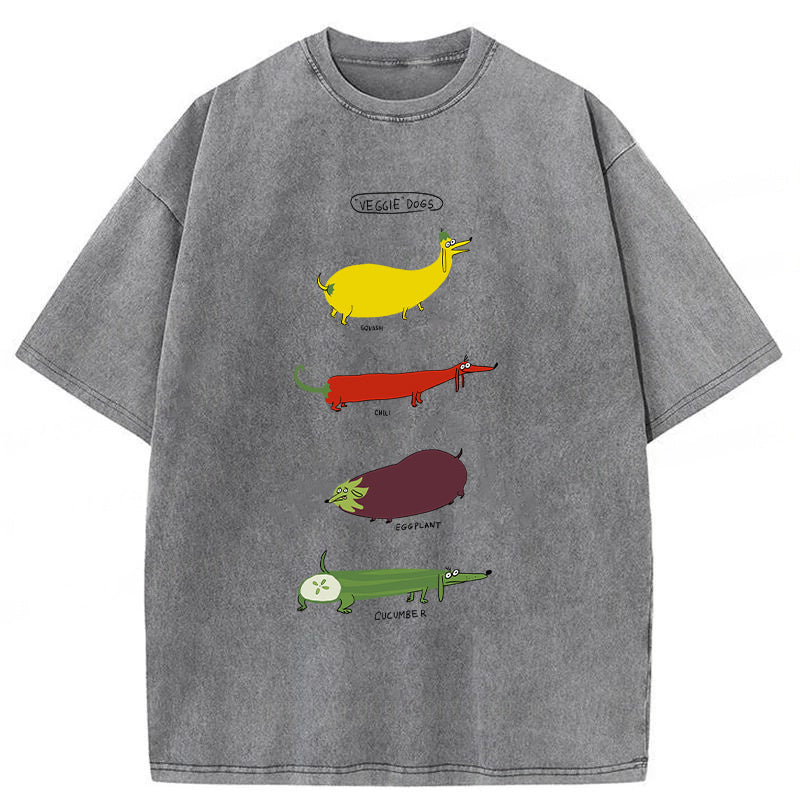 Funny Veggie Dogs Washed Unisex Tee