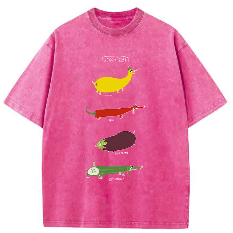 Funny Veggie Dogs Washed Unisex Tee