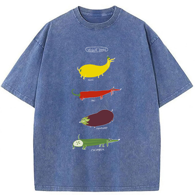 Funny Veggie Dogs Washed Unisex Tee