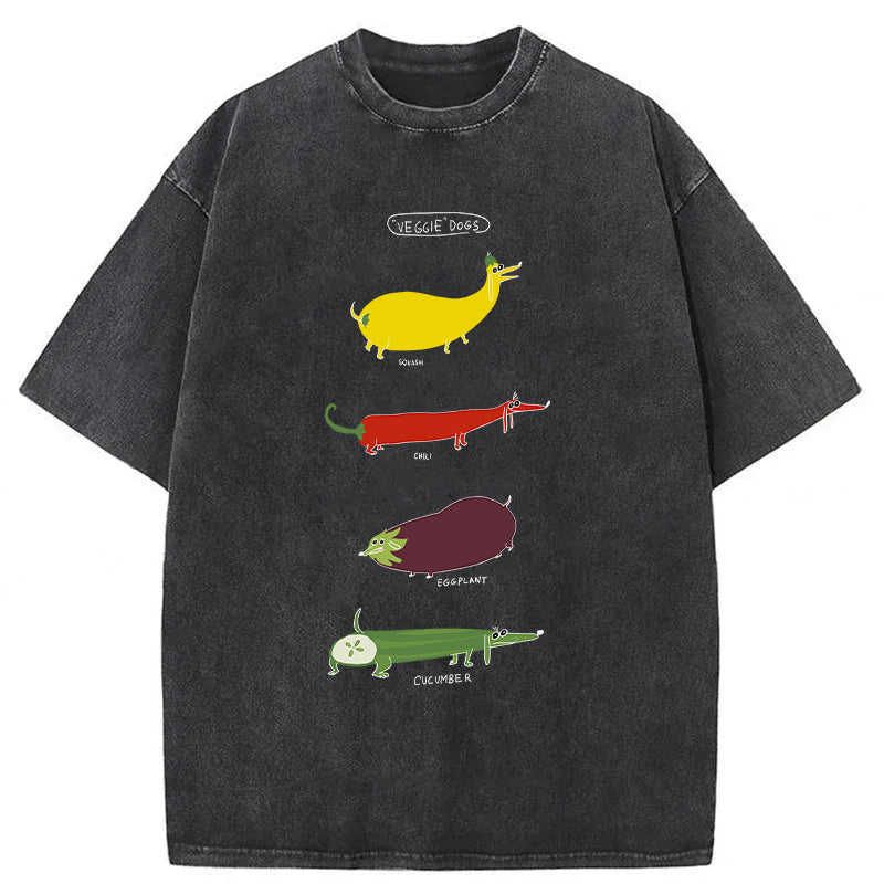 Funny Veggie Dogs Washed Unisex Tee