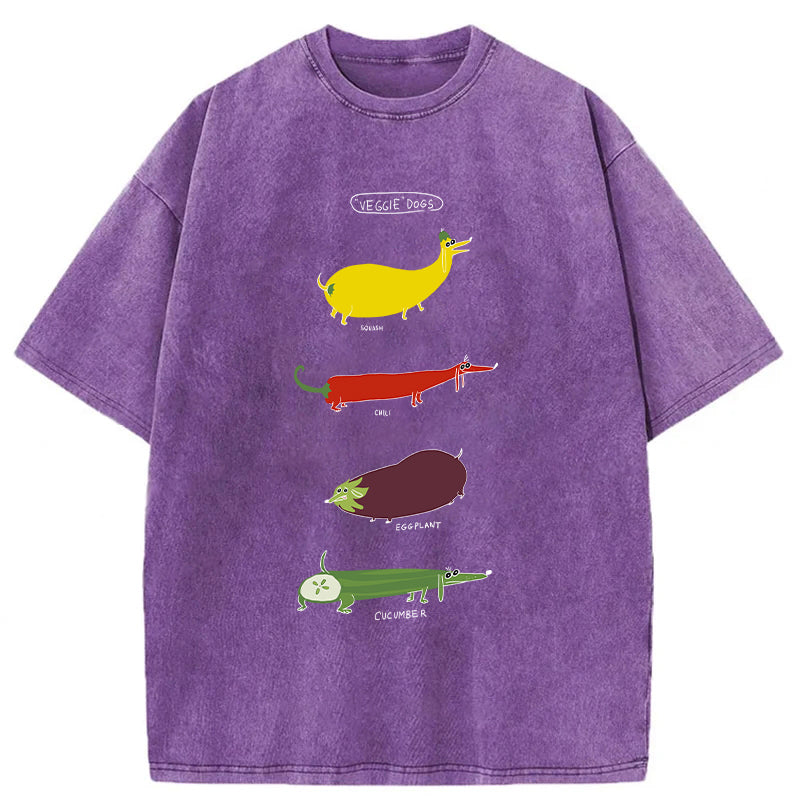 Funny Veggie Dogs Washed Unisex Tee