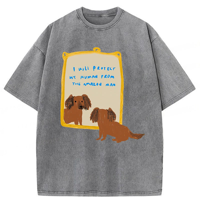 I Will Protect My Human Washed Unisex Tee