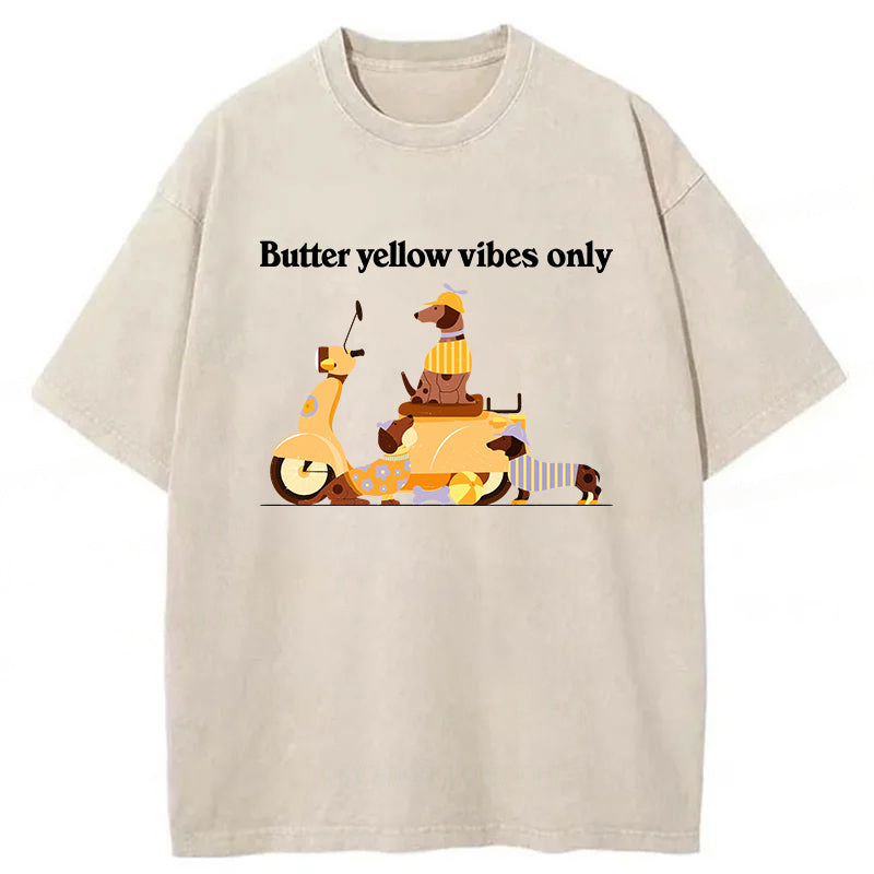 Butter Yellow Vibes Only Washed Unisex Tee