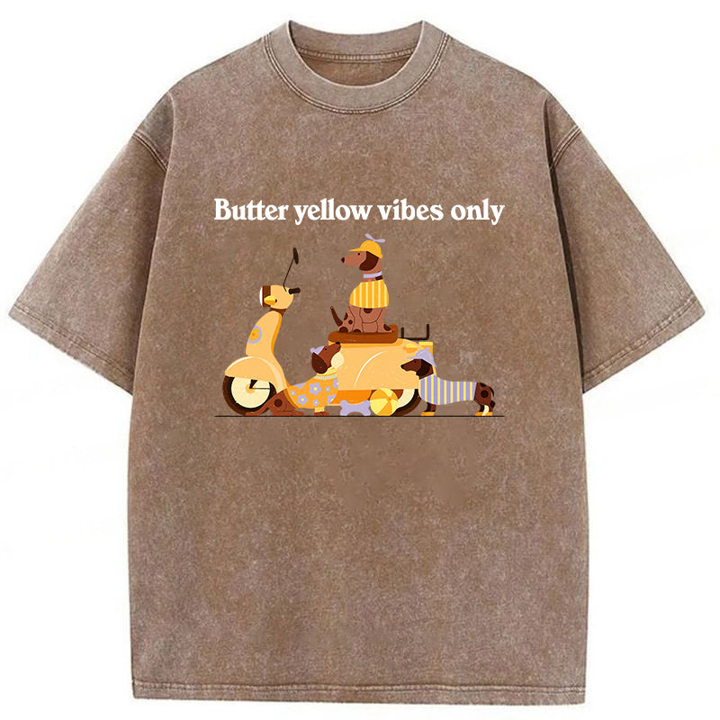 Butter Yellow Vibes Only Washed Unisex Tee
