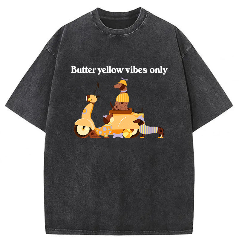 Butter Yellow Vibes Only Washed Unisex Tee