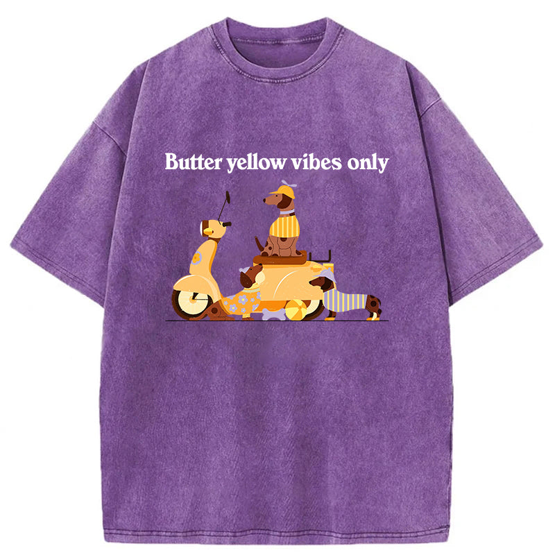 Butter Yellow Vibes Only Washed Unisex Tee