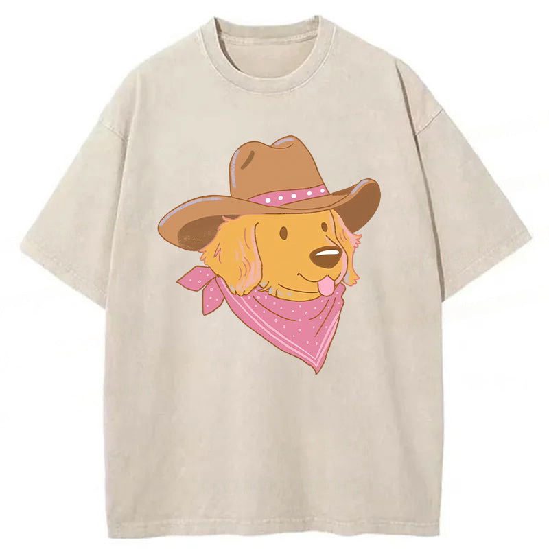 Cowboy Golden Retriever Washed Unisex Tee