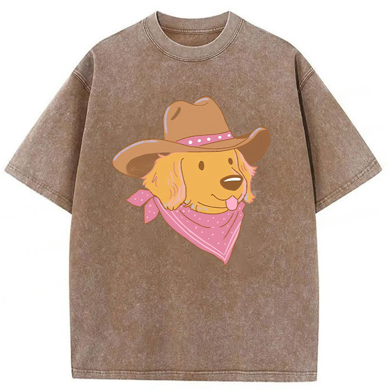 Cowboy Golden Retriever Washed Unisex Tee