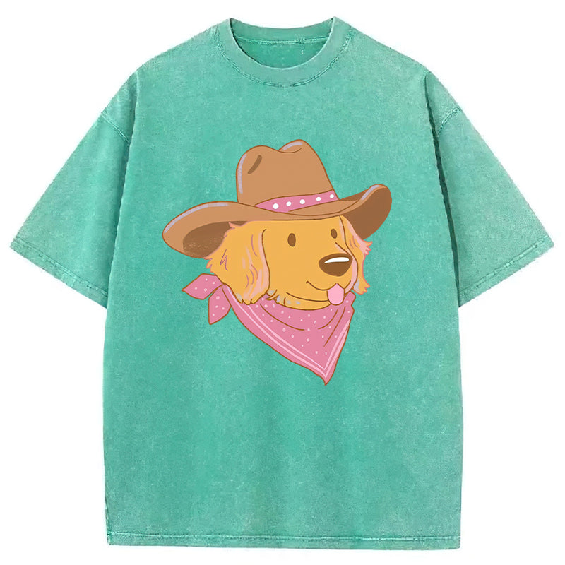 Cowboy Golden Retriever Washed Unisex Tee
