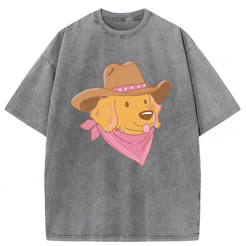 Cowboy Golden Retriever Washed Unisex Tee