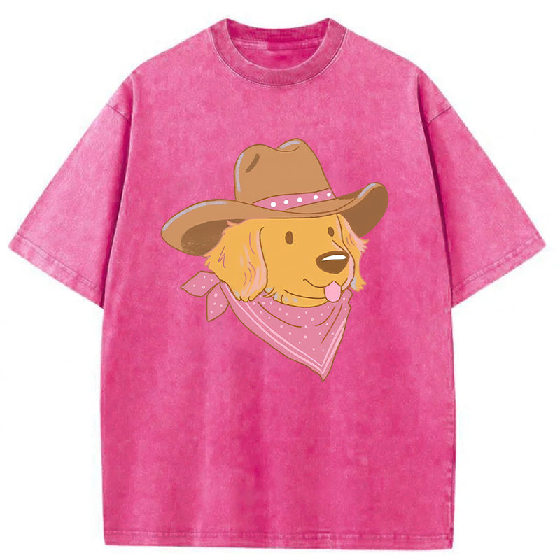 Cowboy Golden Retriever Washed Unisex Tee