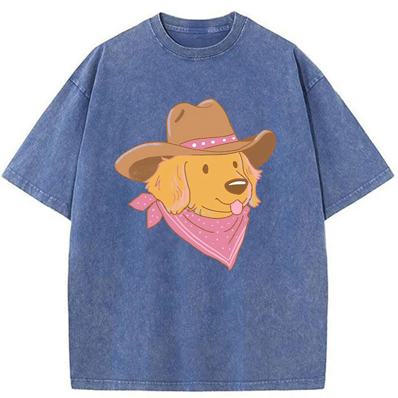 Cowboy Golden Retriever Washed Unisex Tee
