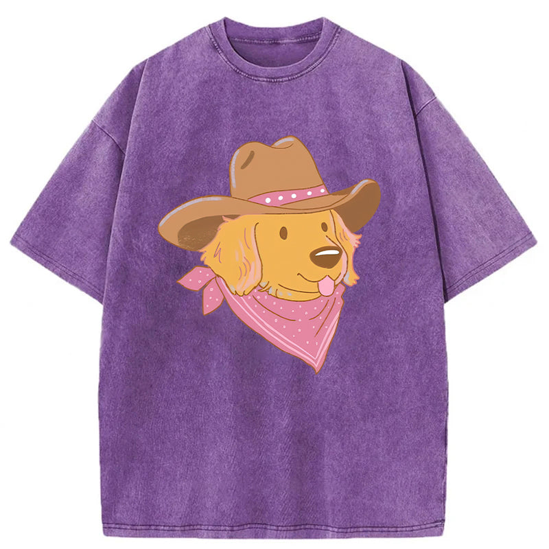 Cowboy Golden Retriever Washed Unisex Tee