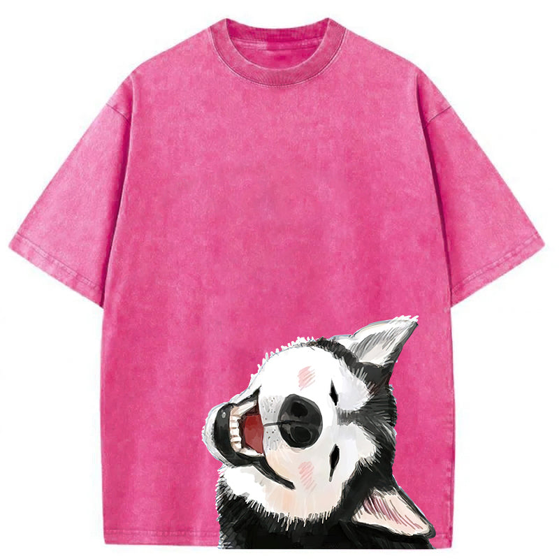 Funny Husky Drawing Washed Unisex Tee