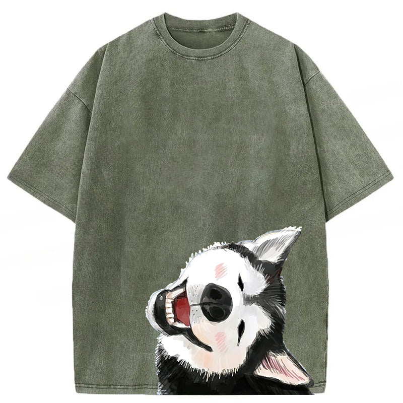 Funny Husky Drawing Washed Unisex Tee