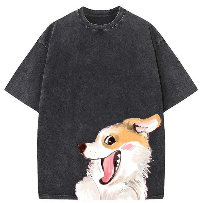 Cute Dogs Drawing Washed Unisex Tee